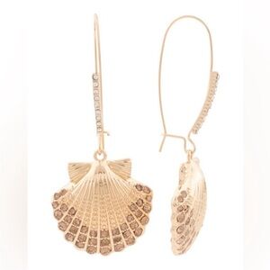 Betsey Johnson Gold Tone Shell Drop Earrings